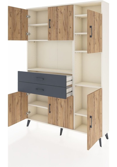 Arges Dolap 9 Raflı 2 Çekmeceli 6 Kapaklı 132x30x195 Aytaşı-çam/antrasit Atlas Çam/antrasıt
