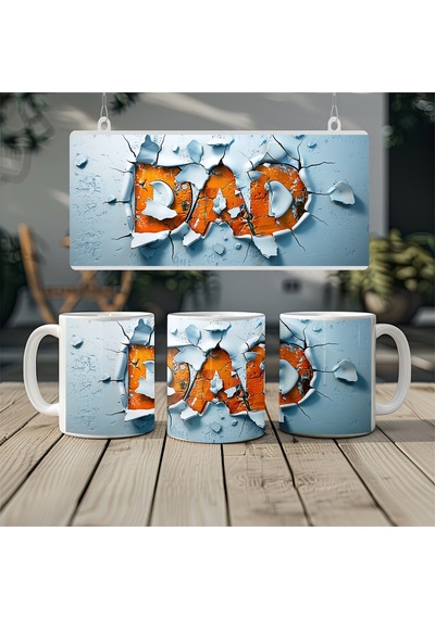 3 Boyutlu Dad Kupa Bardak Babalar Günü Tasarımı Kabartmasız Beyaz