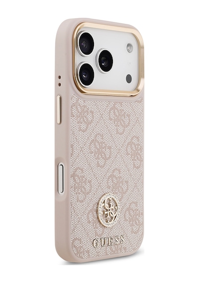 Apple Uyumlu iPhone 17 Pro Kılıf Guess Lisanslı M-safeli Gold Metal Kamera Çerçeveli Taşlı 4g Logolu Pembe Pembe