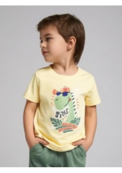 Erkek Çocuk Pamuklu Dinozor Baskılı Şortlu Takım-15825 Sarı