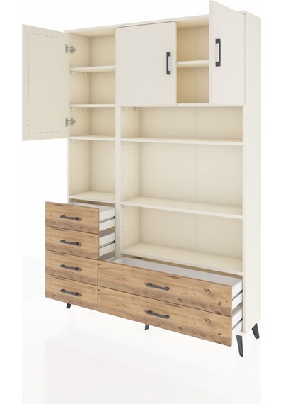 Arges Dolap 9 Raflı 6 Çekmeceli 3 Kapaklı 132x30x195 Aytaşı-aytaşı/çam Aytası/atlas Çam