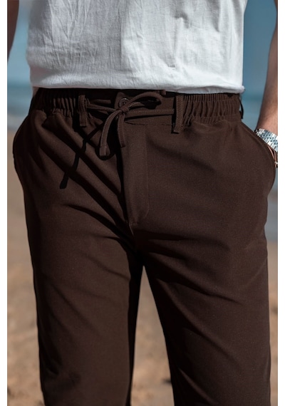 Madmext Acı Kahve Beli Lastikli Relaxed Fit Jakarlı Erkek Pantolon E6593 Acı Kahverengi