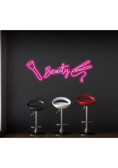 Beauty Yazılı Ve Şekilli Neon Tabela Pembe