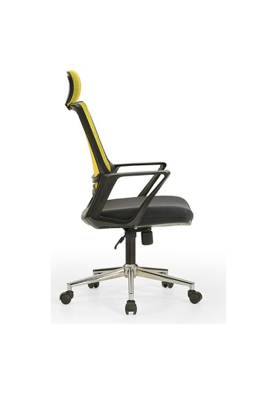 Arya1 Bilgisayar Koltuğu - Ofis - Müdür - Büro - Çalışma Sandalyesi Sarı Siyah Renk Krom Ayaklı Sarı Siyah