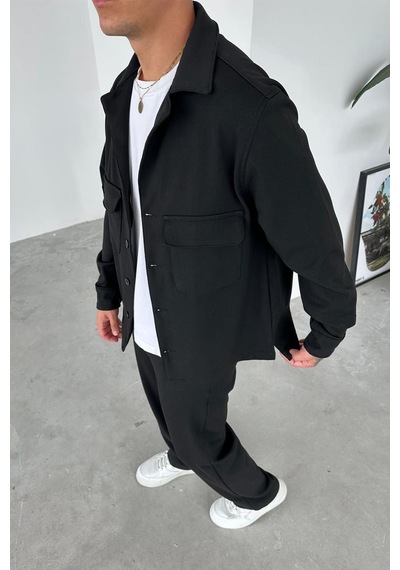 Siyah İnce Fitilli Relaxed Ceket Siyah