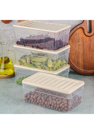 4'lü Buzdolabı Düzenleyici Organizer Mikrodalga Ve Difrize Uygun Saklama Kabı Antrasit Set 1170 Ml Bej Çok Renkli