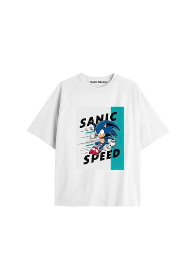 Kalic Studio Unisex Bay Sonic Desenli Beyaz Yazlık T-shirt Beyaz-205
