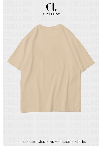 Nevermind Unisex Kadın Erkek Morocco Baskılı Özel Tasarım Oversiz Bej