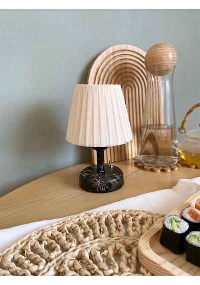 Osmanlı Ipeği Pileli Kablosuz Masa Lambası -alt Siyah Mermer Led Işık 9v Pil 75-90 Saat Osmanlı Ipeği Pileli Kablosuz Masa Lambası -alt Siyah Mermer Led Işık 9v Pil 75-90 Saat