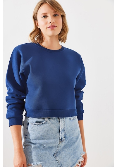 Shade Kadın Bisiklet Yaka Şardonlu Basic Crop Sweatshirt 60251797 - Lacivert