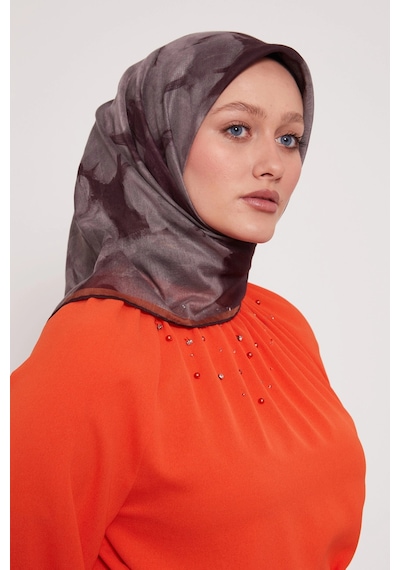 Bonjela Soft Eşarp D2 Çiçek Desen Kahve Hardal Kahve Hardal
