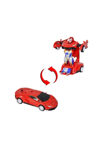 TıfılToys Eğitici Ve Eğlenceli Işıklı Kendinden Robota Dönüşen 15 Cm 2'si 1 Arada Araba Kırmızı Oyuncak Araba Çok Renkli