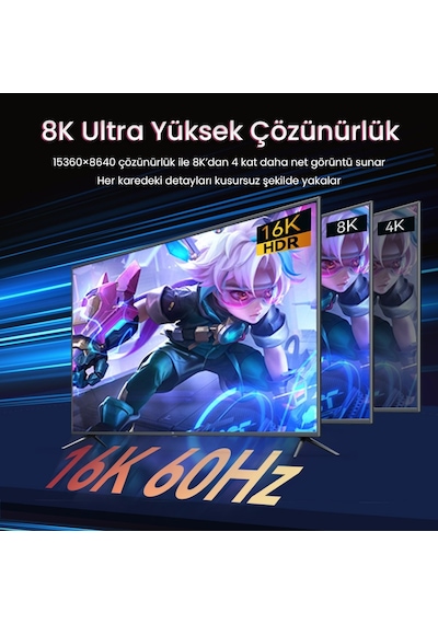 Veggieg Displayport 16k 60hz 8k 240hz 4k 240hz 80 Gbps Hdr Arc Örgülü Dp 2.1 Kablo 1.5 Metre