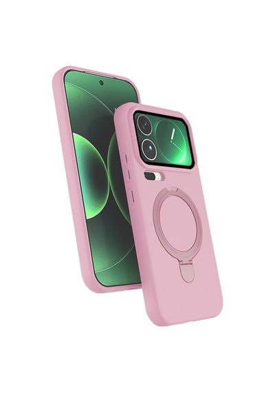 Xiaomi 17 Pro Max Uyumlu Magsafe Şarj Özellikli Standlı Halka Yüzüklü Samara Kılıf Kapak Pembe