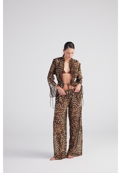 Holly Lolly Beli Lastikli Leopar Desenli Şifon Savage Pantolon Kahve