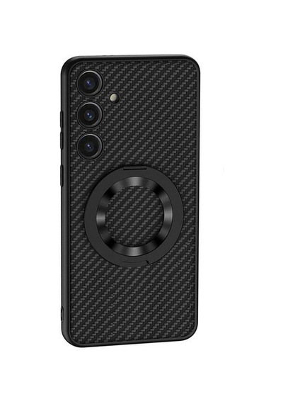 Rba Aksesuar Galaxy Uyumlu S24 Wireless Şarj Özellikli Rba Kıpta Standlı M-safe Silikon Kapak - Siyah Karbon Çok Renkli