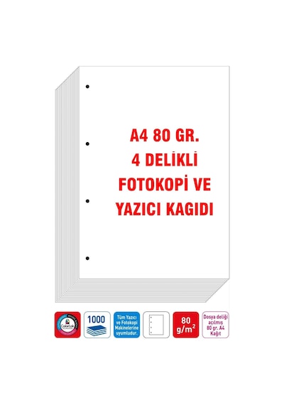 Eser 4 Delikli A4 Fotokopi Yazıcı Kağıdı 80 Gr. 2500 Adet 5 Pk. A4