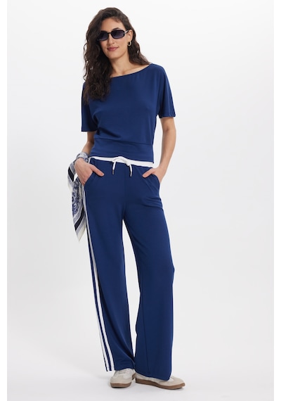 Tudors Kadın Slim Fit Dar Kesim Kısa Kollu Kayık Yaka Lacivert Tişört-50566