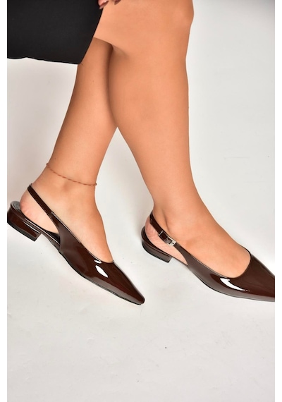 Fox Shoes U404602208 Kahverengi Rugan Alçak Topuklu Kadın Ayakkabı Kahverengi