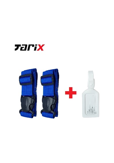 Tarix 2 Adet Mavi Valiz Kemeri + 1 Adet Beyaz Valiz Etiketi Mavi