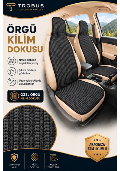 Ford Ranger 2012-2018 Üniversal Örme Ön 2 Parça Minder Terletmez Kaymaz Taban Füme