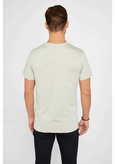 Tudors Unisex Slim Fit Dar Kesim %100 Pamuk Yumuşak Dokulu Taş Renk Bisiklet Yaka Tişört-31084 Taş