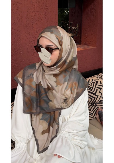 Qalortex Scarf Pamuklu Soft Meva Desen Eşarp-küf Yeşil Küf Yeşili