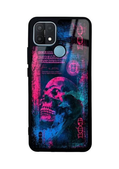 Oppo A15 Pink Neon Skull Chaos Tasarımlı Glossy Telefon Kılıfı Pembe