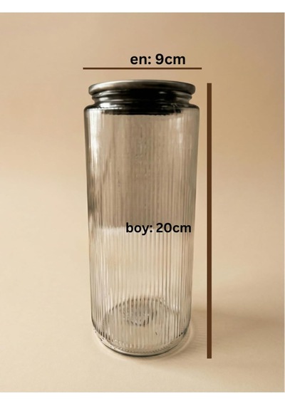 Metal Vakum Kapaklı Cam Saklama Kabı, Şeffaf, 1350 Ml, 20cm Yükseklik, 9cm Genişlik