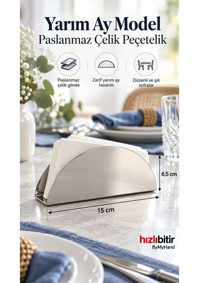 Bymyhand Paslanmaz Çelik Ev Lokanta Ve Restoran İçin Peçetelik No2 Metalik Gri