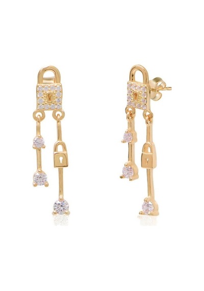 Cosar Sılver 925 Ayar Gümüş Zirkon Taşlı Kilit Küpe Gold