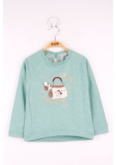 Toontoy Kız Çocuk Çanta Nakışlı Sweatshirt Su Yeşili Toontoy Kız Çocuk Çanta Nakışlı Sweatshirt Su Yeşili