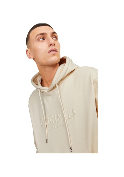 Jack & Jones Erkek Kapüsonlu Gögüs Logo Baskili Sweatshirt Beyaz