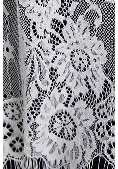 Tudors Kadın Oversize Geniş Kesim Dantel Detaylı Bisiklet Yaka Siyah Tişört-50784