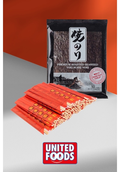 Seafood Sushi Yosunu Yaki Sushi Nori Gold Premium 10 Yaprak + Chopstick 25 Çift