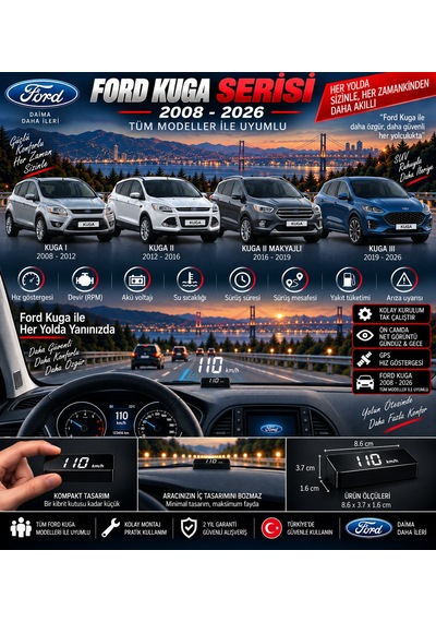 Ford Kuga 2008-2026 Modeller İçin Head Up Display Hayalet Gösterge Ekranı Ön Cam Hız Göstergesi