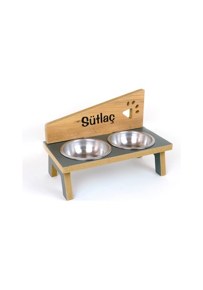 Özel Isim Baskılı, Ahşap, Çelik Kâseli Kedi- Köpek Mama Ve Su Kabı - 2 350 Ml.