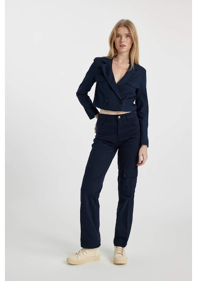 DeFacto Coool Straight Fit Gabardin Pantolon Kargo Cepli Yüksek Bel B0458AX23AUNV28 Lacivert