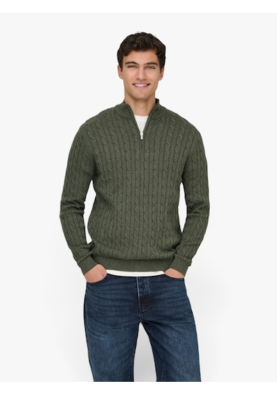 Only & Sons Onslouı Reg 12 Cabel Half Zıp Knıt Noos Erkek Gri Kazak - 22033763