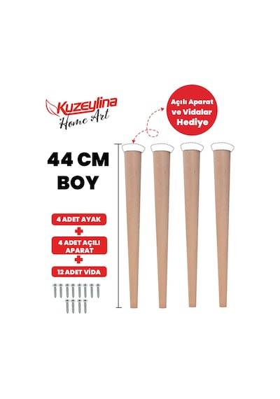 4'lü 44 Cm Doğal Ahşap Ayak Konik Masa-sandalye-tabure- Sehpa Ayağı