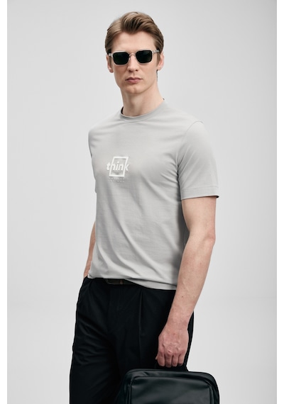 Lufian Thınk Modern Grafik T- Shirt Gri Gri 111020310100150