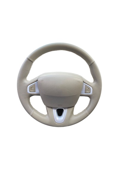 Renault Fluence-Scenic Megane 3 Privilege Tuşlu-DERİSİ SÖKÜLMEDEN Yapılan Bej   direksiyon kılıfı