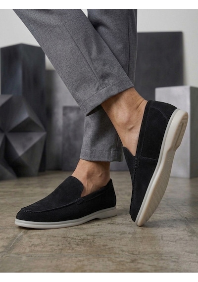 Boa Ba0252 %100 İçi Dışı Hakiki Deri Erkek Siyah Süet Casual Loafer Termo Taban Ayakkabı