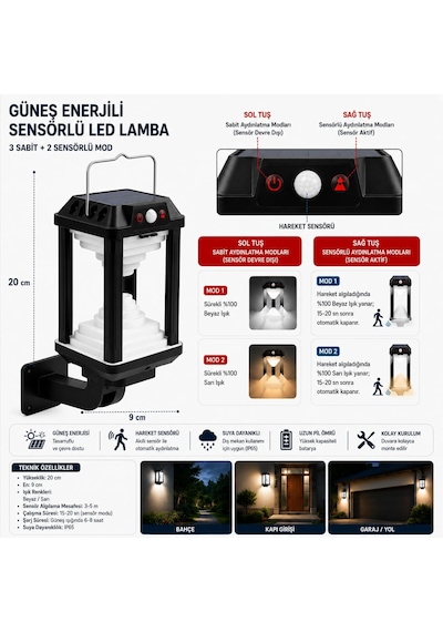 Panter 2'li Solar Hareket Sensörlü Led Bahçe Lambası, Solar Duvar Aplik Fener, Şarjlı Güneş Enerjili Dış Mekan Aydınlatma, Beyaz Gün Işığı Modlu, 300 Lm, Kazıklı, Asılabilir, Balkon Teras Villa Girişi & Panter 2'li Solar Hareket Sensörlü Led Bahçe Lambası, Solar Duvar Aplik Fener, Şarjlı Güneş Enerjili Dış Mekan Aydınlatma, Beyaz Gün Işığı Modlu, 300 Lm, Kazıklı, Asılabilir, Balkon Teras Villa Girişi &