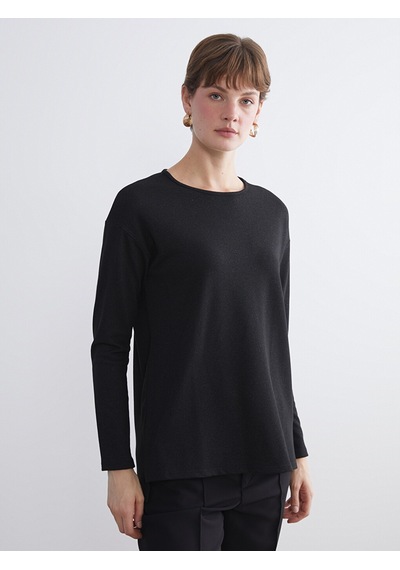 Lcw Everyday Siyah Bisiklet Yaka Oversize Kadın Tişört