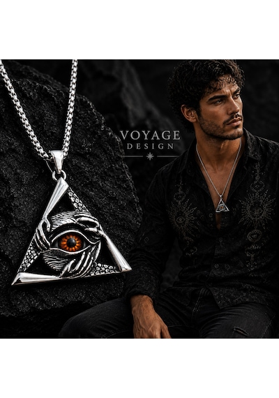 Paslanmaz Çelik Gotik Tasarım Triangle Gizemli Göz Üçgen Kolye Kırmızı