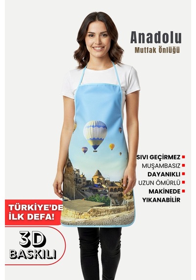 Anadolu 3 Boyutlu Mutfak Önlüğü 3d Baskılı Mutfak Önlüğü Sıvı Su Geçirmez Mutfak Önlüğü Kapadokya
