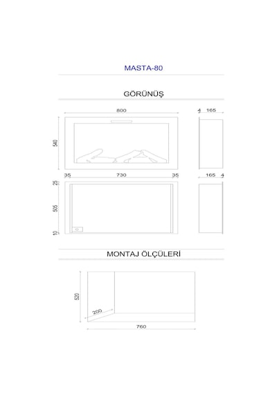 Masta 80 - Isıtmasız Elektrikli Şömine Sınırsız Renkli Cam Çerçeveli
