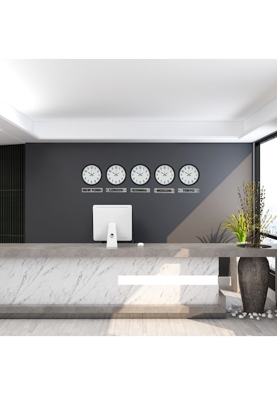 Executive Black 36 Cm 5 Li Tabelalı Dünya Saatleri Çok Renkli