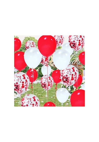 Kırmızı Beyaz Konfetili Balon Gri